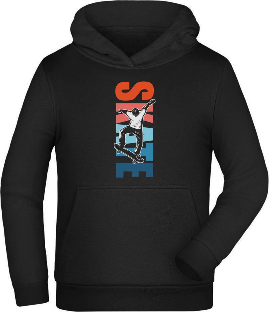 Skater Hoodie for kids - Jumping Skater in front of colorful Skate Lettering i550